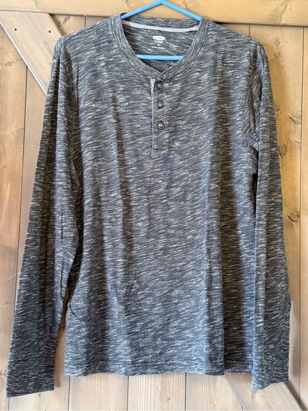 Old Navy Men's Heathered Long-Sleeve Henley - Gray and White